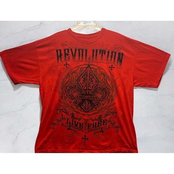 MMA Elite Tshirt Revolution “Live Free” Y2K Goth Sz 2XL Red Fleur De Lis Cross - Picture 3 of 14